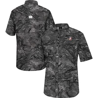 Colosseum Charcoal Florida State Seminoles Realtree Aspect Charter Chemise de pêche à boutons complets pour homme