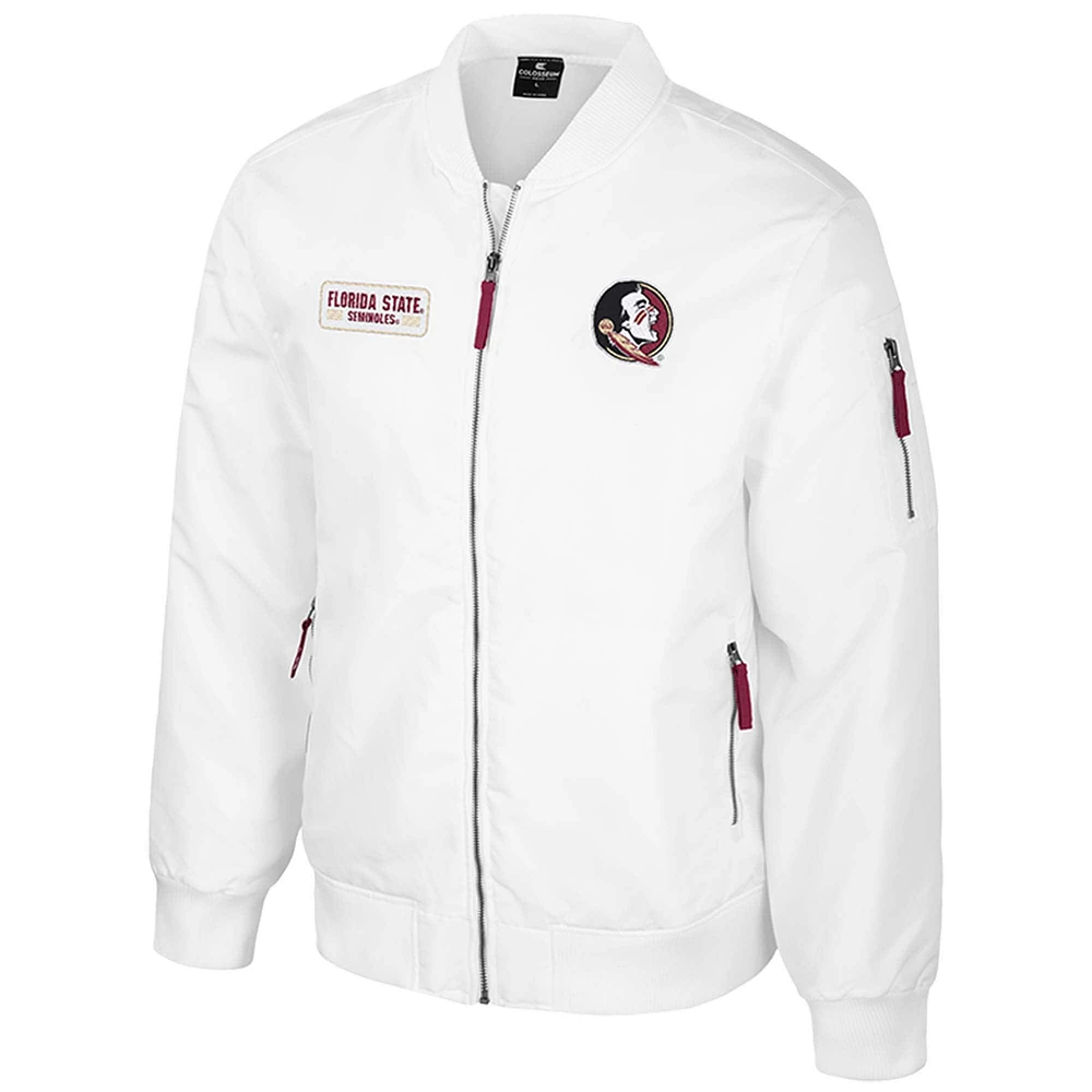 Men's Colosseum Florida State Seminoles White Rabbit Full-Zip Bomber Jacket