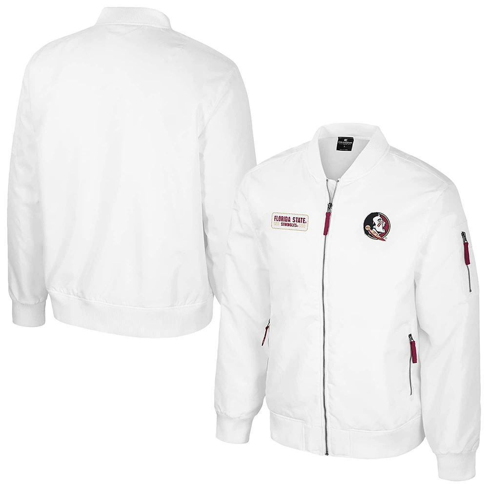 Men's Colosseum Florida State Seminoles White Rabbit Full-Zip Bomber Jacket