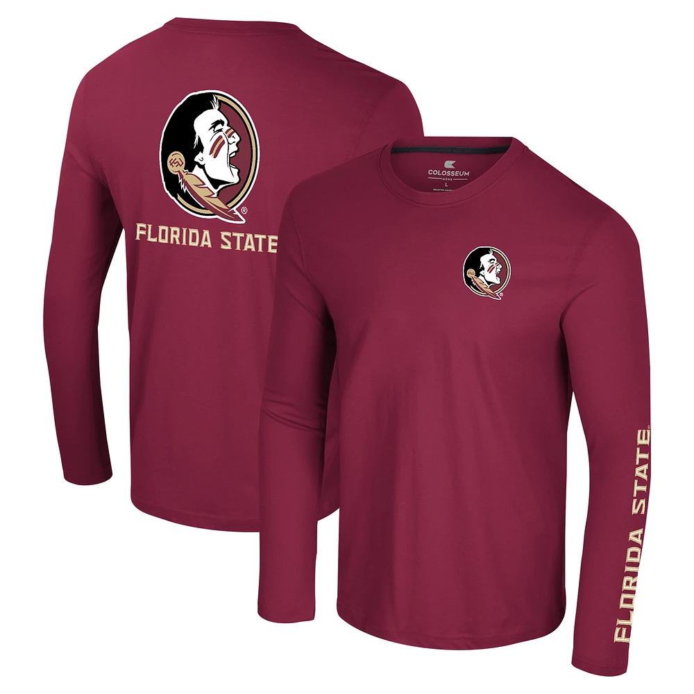 T-shirt à manches longues Colosseum Garnet Florida State Seminoles Logo Lockup 3-Hit Active Blend pour hommes