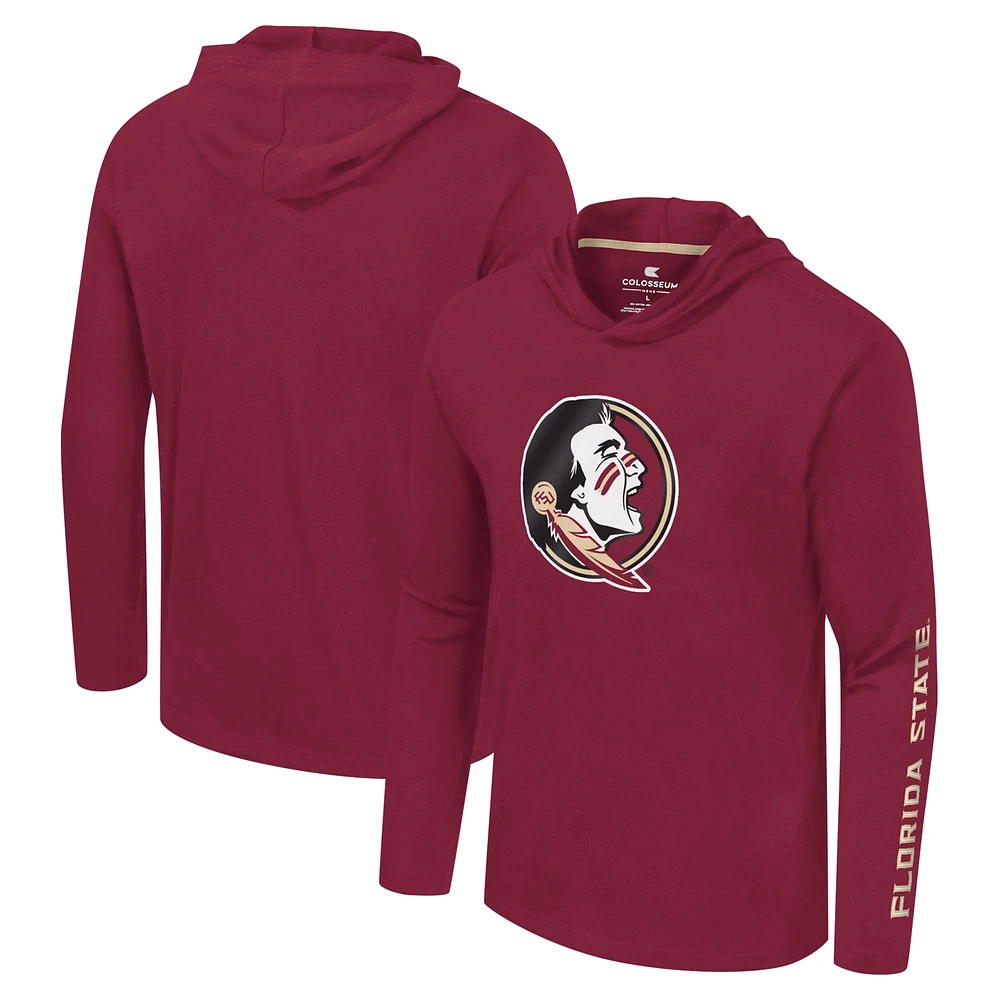 Men's Colosseum Garnet Florida State Seminoles Logo Lockup Active Blend Long Sleeve  T-Shirt Hoodie