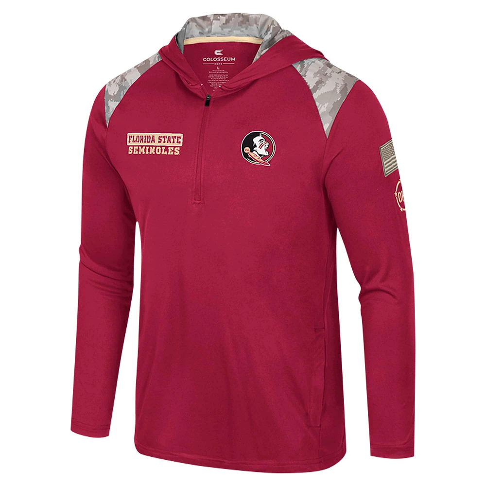 Men's Colosseum Garnet Florida State Seminoles OHT Military Appreciation Quarter-Zip Hoodie Jacket