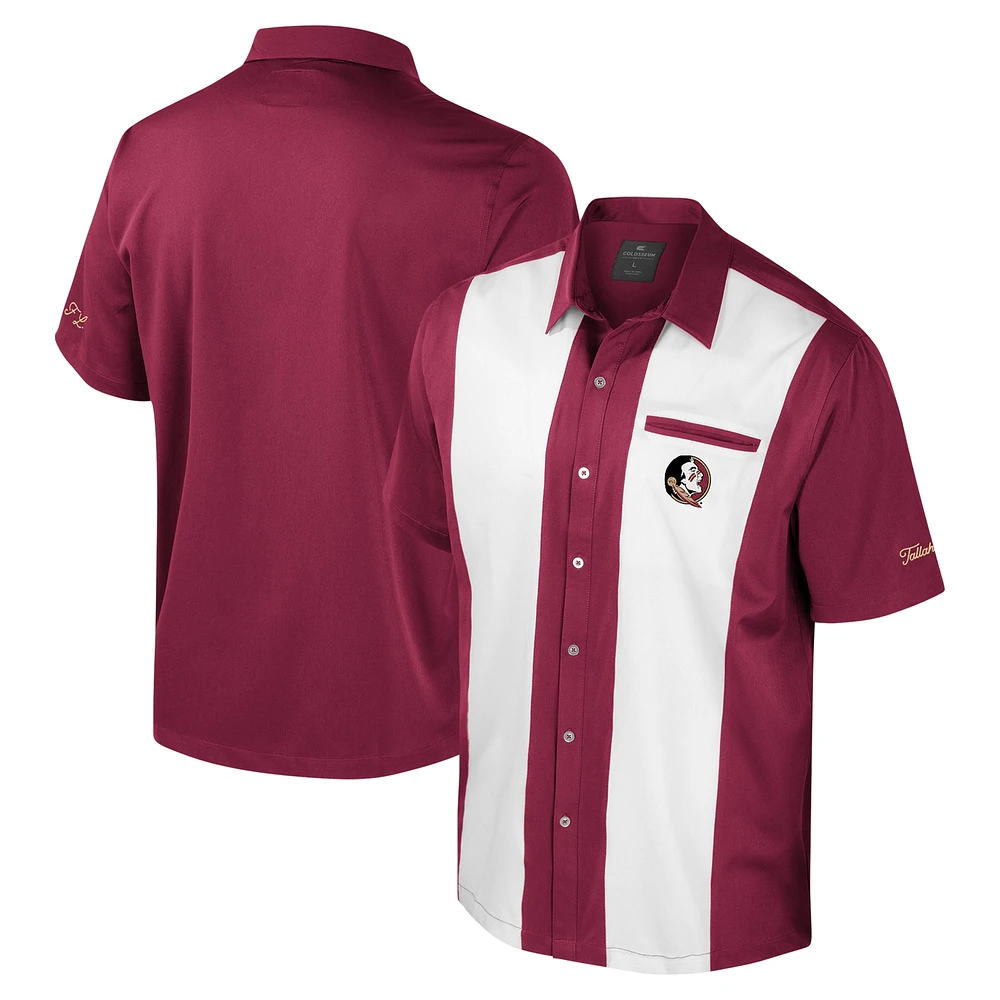 Chemise boutonnée de bowling Strike pour homme Colosseum Garnet Florida State Seminoles