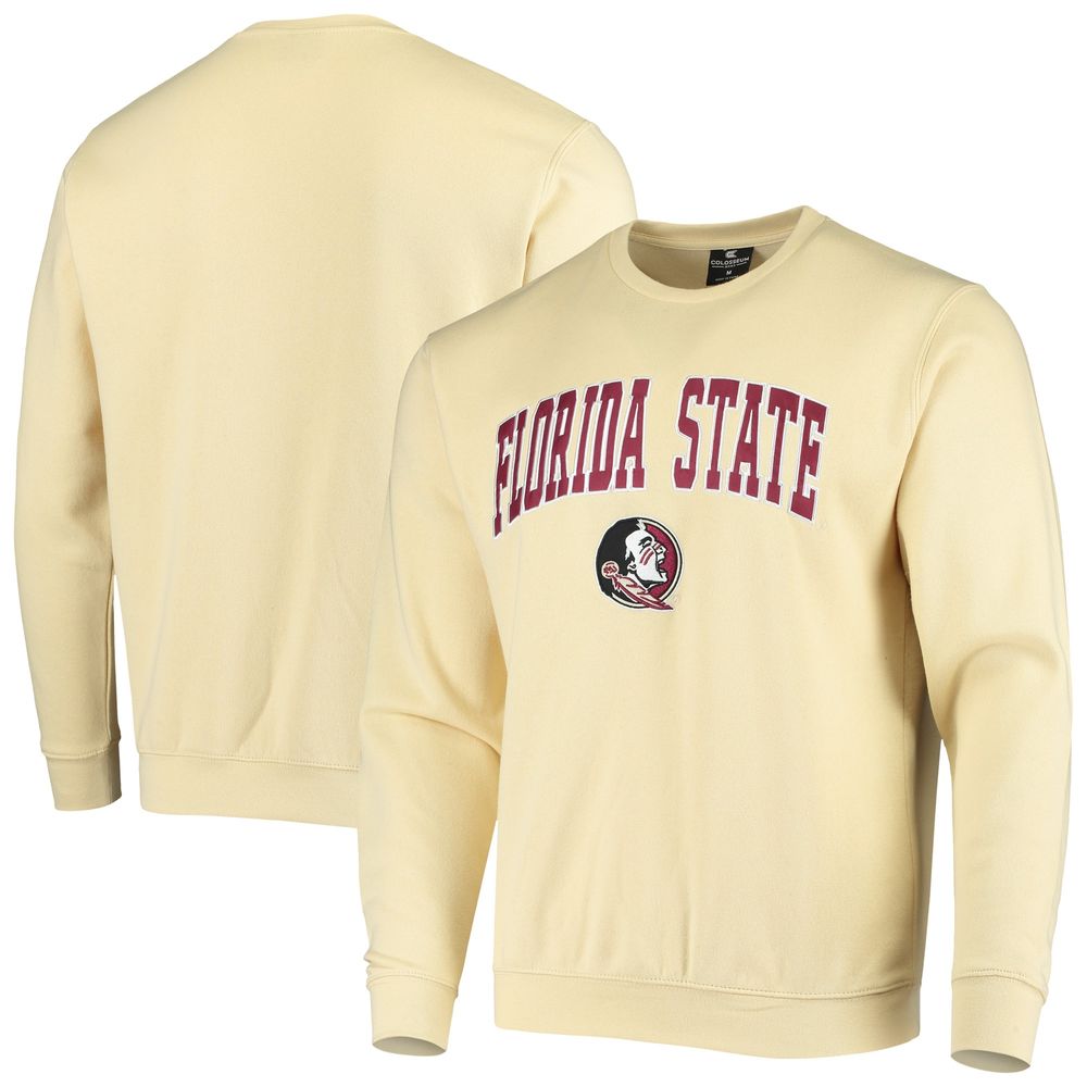 Men's Colosseum Gold Florida State Seminoles Arch & Logo Tackle Twill Pullover Sweatshirt