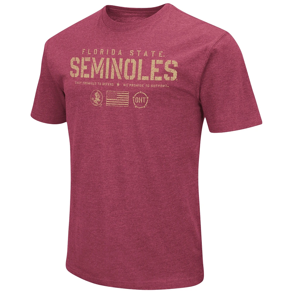 Colosseum Heather Garnet Florida State Seminoles OHT Military Appreciation Flag 2.0 T-shirt pour homme