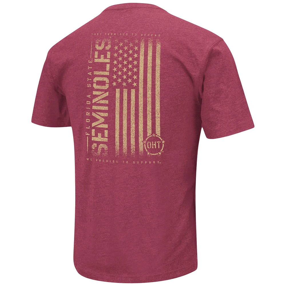 Colosseum Heather Garnet Florida State Seminoles OHT Military Appreciation Flag 2.0 T-shirt pour homme