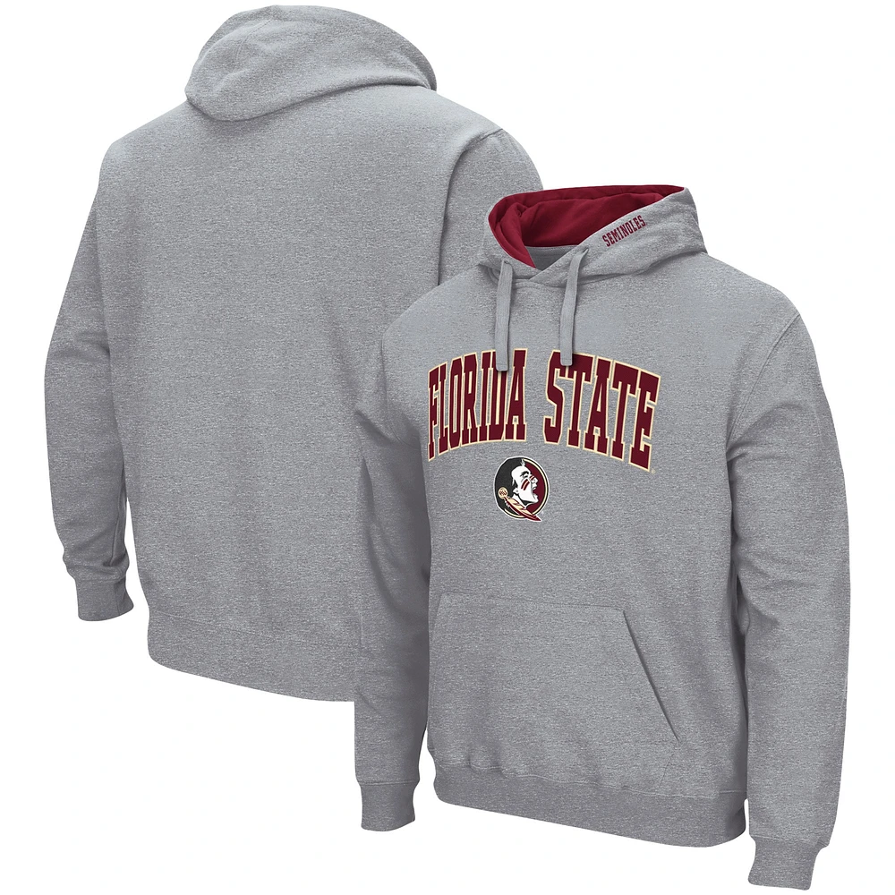 Men's Colosseum Heather Gray Florida State Seminoles Arch & Logo 3.0 Pullover Hoodie