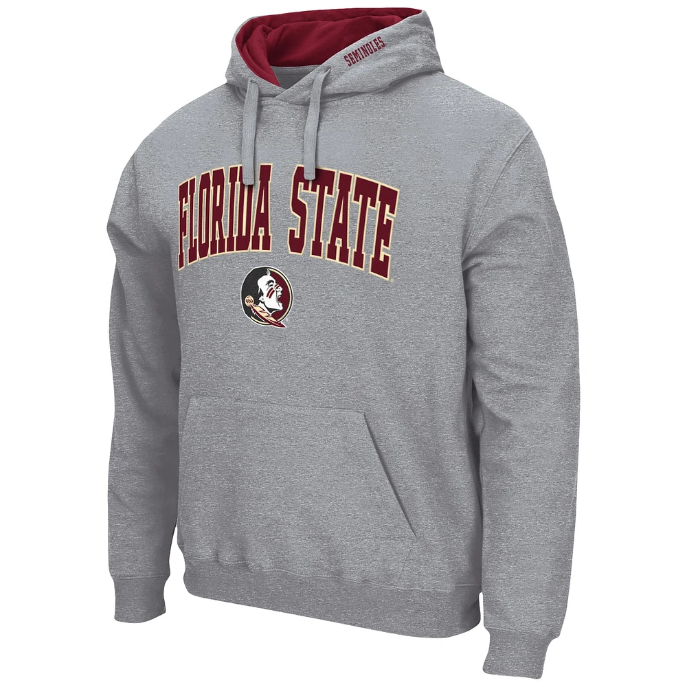 Men's Colosseum Heather Gray Florida State Seminoles Arch & Logo 3.0 Pullover Hoodie