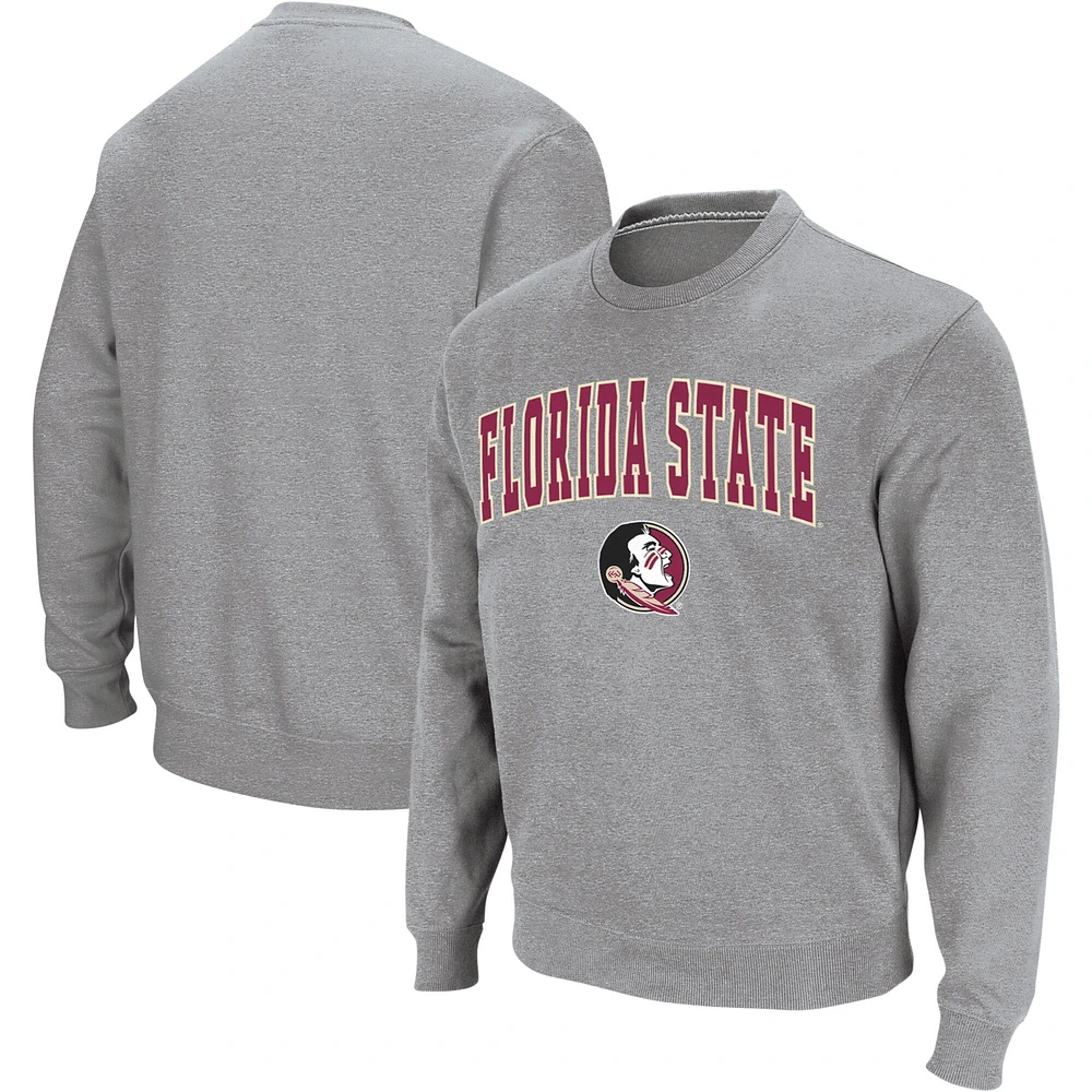 Men's Colosseum Heather Gray Florida State Seminoles Arch & Logo Crew Neck Sweatshirt