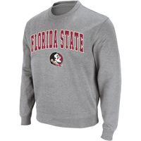 Men's Colosseum Heather Gray Florida State Seminoles Arch & Logo Crew Neck Sweatshirt