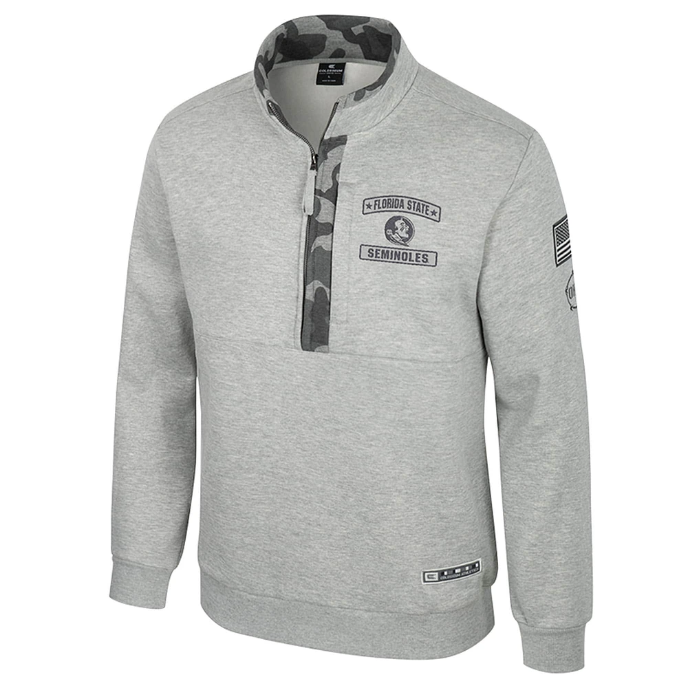 Men's Colosseum Heather Gray Florida State Seminoles OORAH OHT Military Appreciation Fleece Quarter-Zip Jacket