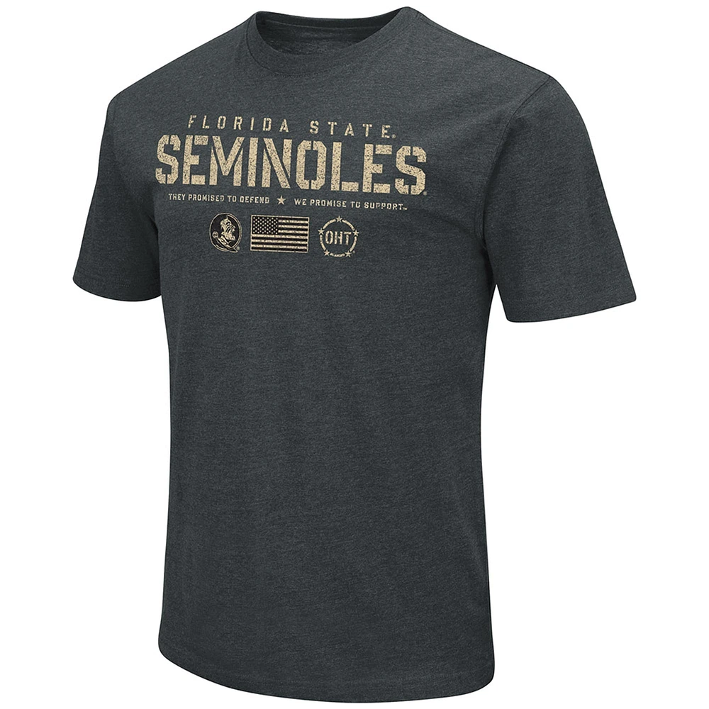 Men's Colosseum Heathered Black Florida State Seminoles OHT Military Appreciation Flag 2.0 T-Shirt