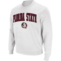 Men's Colosseum White Florida State Seminoles Arch & Logo Tackle Twill Pullover Sweatshirt