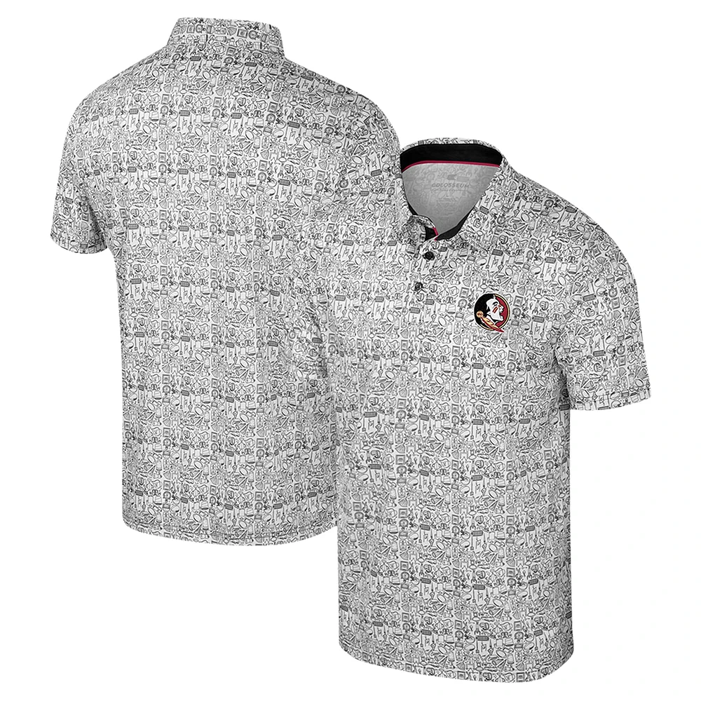 Polo blanc à imprimé intégral Colosseum Florida State Seminoles pour hommes, grandes tailles et tailles, It's Time!