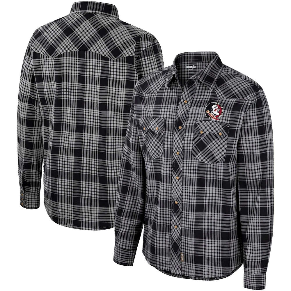 Colosseum x Wrangler pour homme Noir Florida State Seminoles Plaid Western Chemise à manches longues boutons-pression