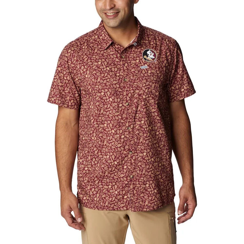 Columbia Men's Florida State Seminoles Garnet Super Slack Button Down Shirt