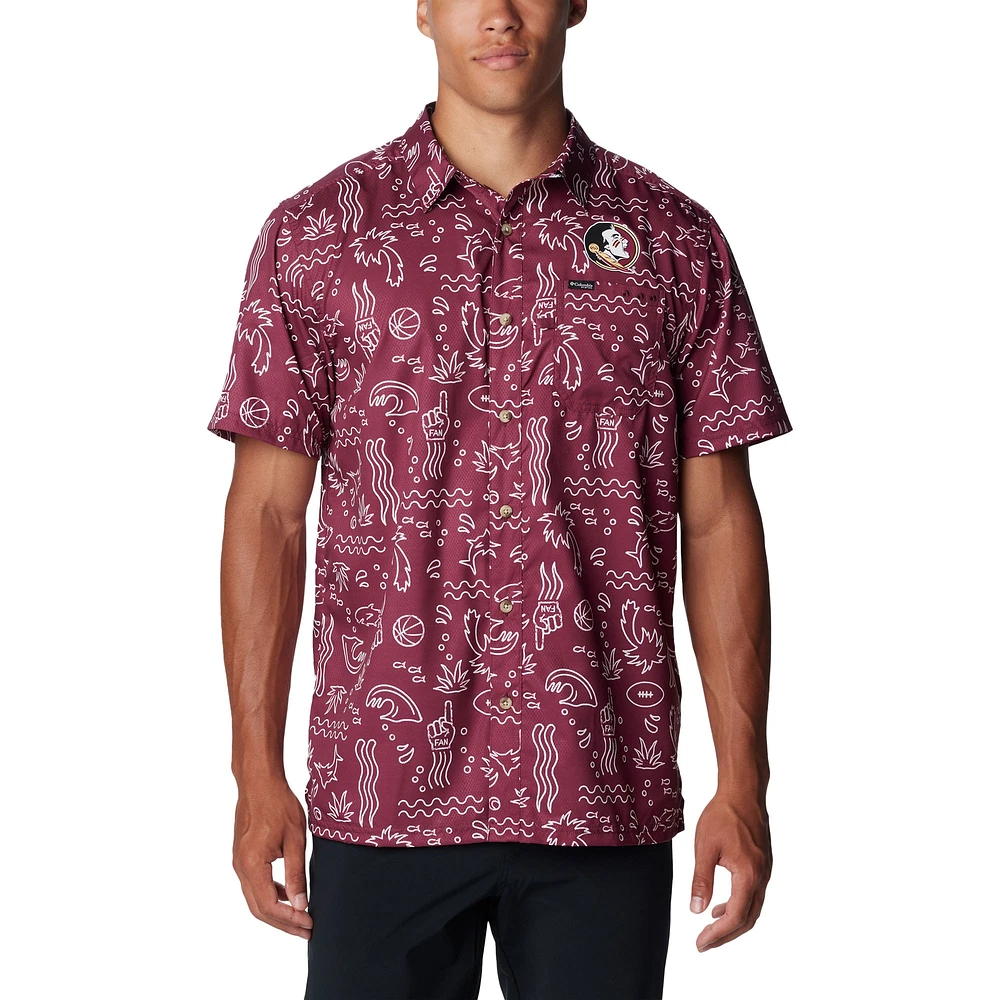 Chemise boutonnée Columbia Garnet Florida State Seminoles Super Slack Tide Omni-Wick pour hommes