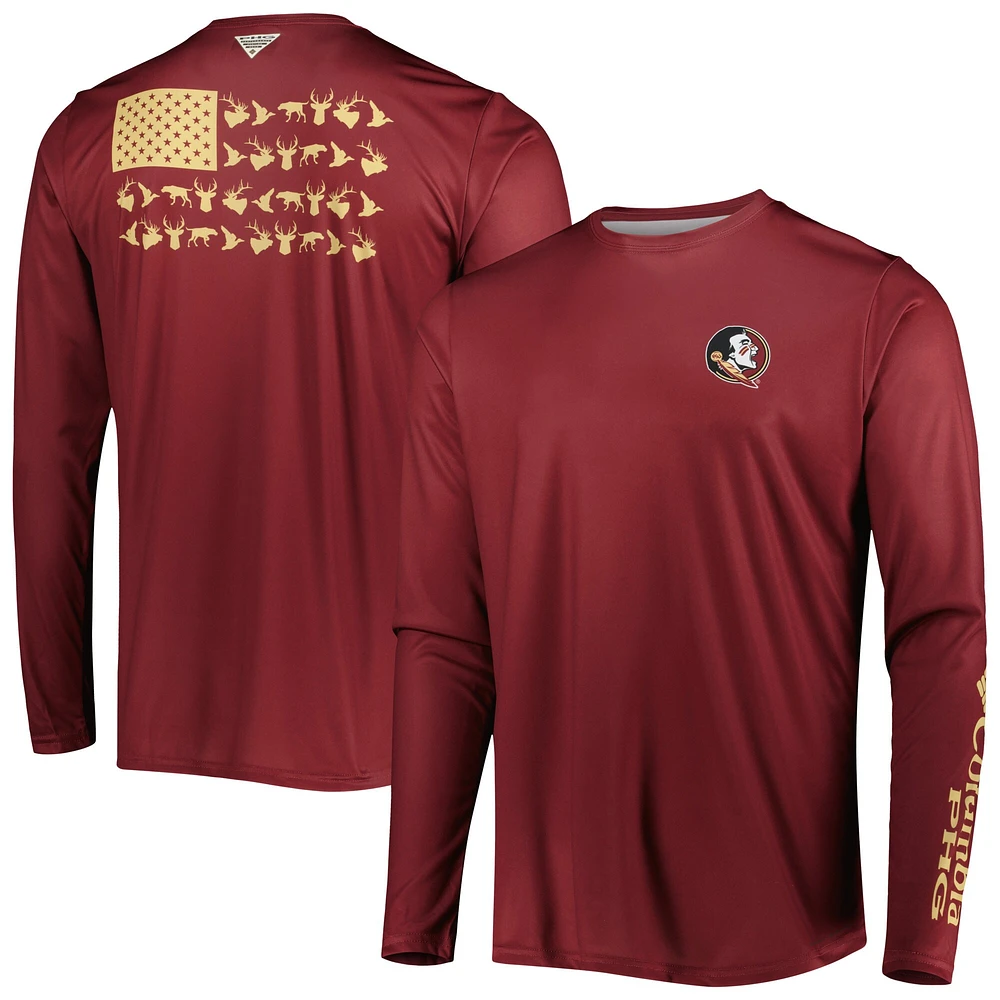 T-shirt à manches longues Columbia Garnet Florida State Seminoles Terminal Shot Omni-Shade Omni-Wick pour homme