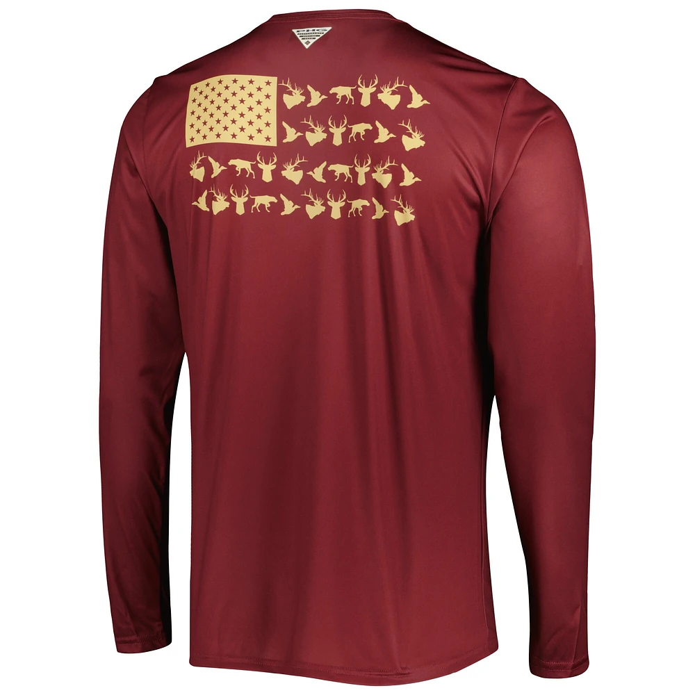 T-shirt à manches longues Columbia Garnet Florida State Seminoles Terminal Shot Omni-Shade Omni-Wick pour homme