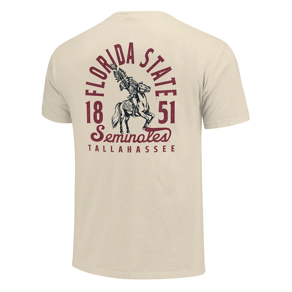 T-shirt confortable à imprimé mascotte des Seminoles de l'État Floride pour homme, couleur crème