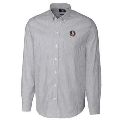 Florida State Seminoles Cutter & Buck Big Tall Stretch Oxford Stripe Long Sleeve Button Down Shirt - Charcoal