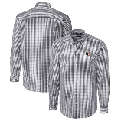 Florida State Seminoles Cutter & Buck Easy Care Stretch Gingham Long Sleeve Button-Down Shirt - Charcoal