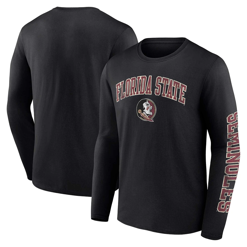 T-shirt noir à manches longues pour hommes Fanatics Florida State Seminoles en détresse avec logo