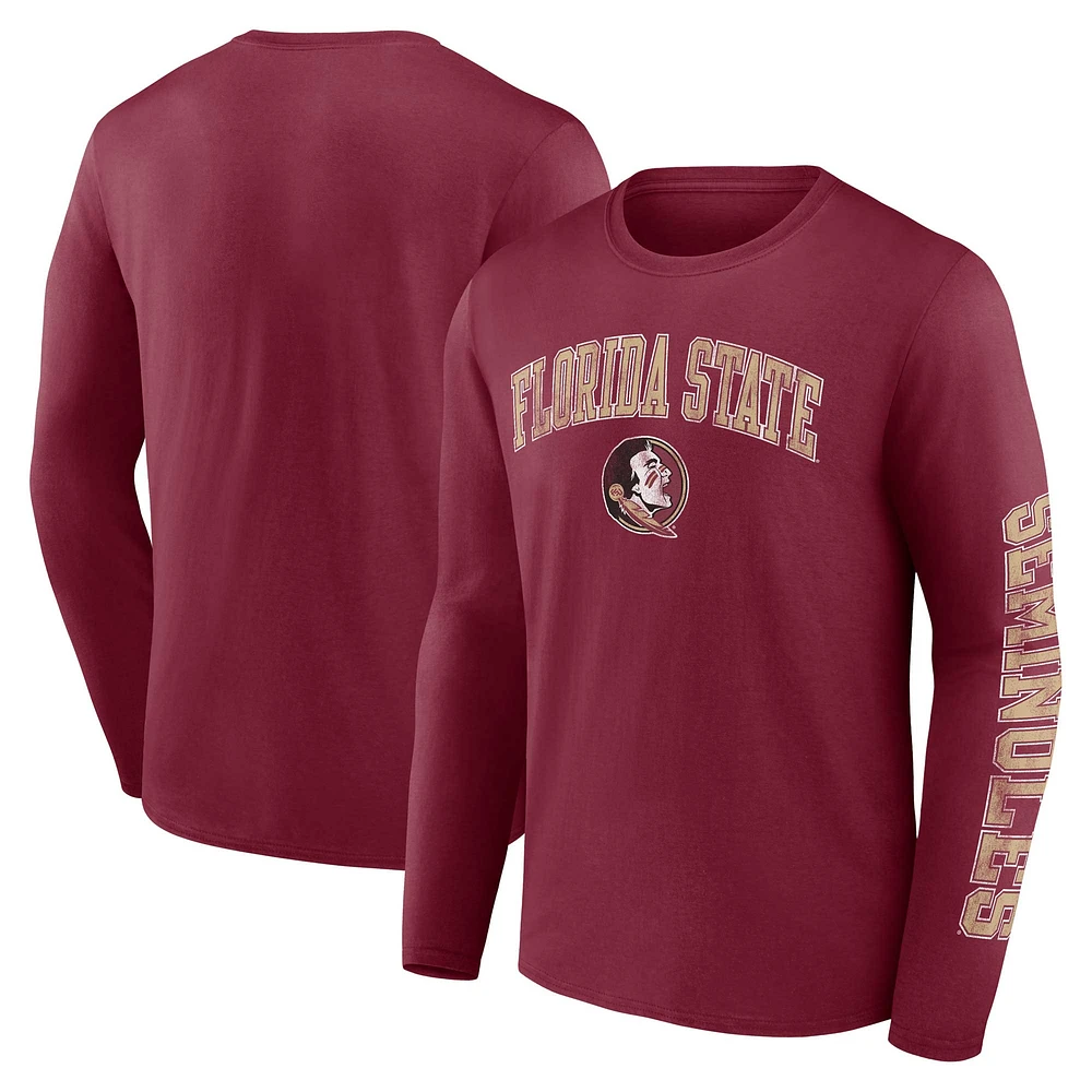 Men's Fanatics Garnet Florida State Seminoles Distressed Arch Over Logo Long Sleeve T-Shirt