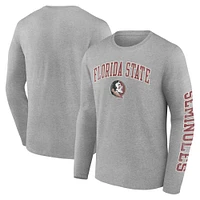 T-shirt à manches longues Fanatics Heather Grey Florida State Seminoles pour hommes, arche en détresse sur logo