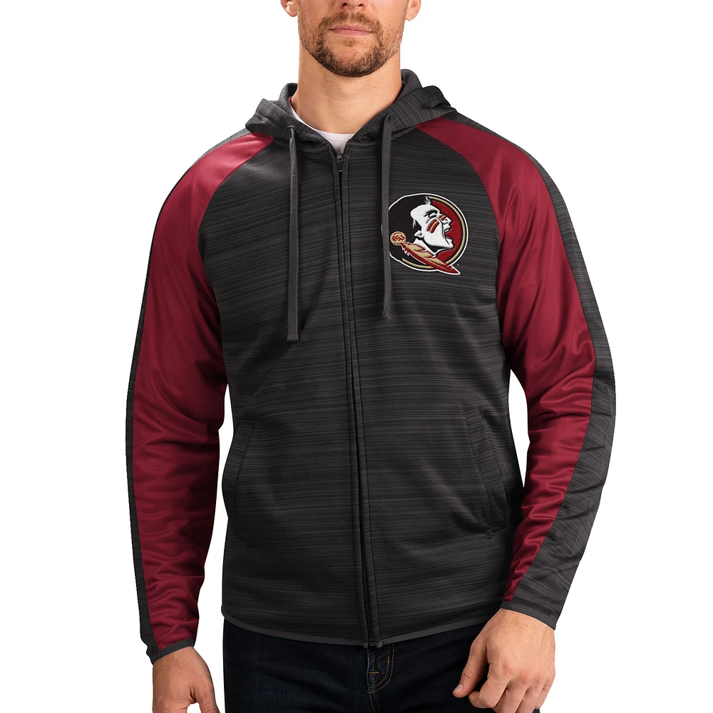 G-III Sports by Carl Banks pour homme Noir Florida State Seminoles Neutral Zone Raglan Full-Zip Track Jacket Hoodie