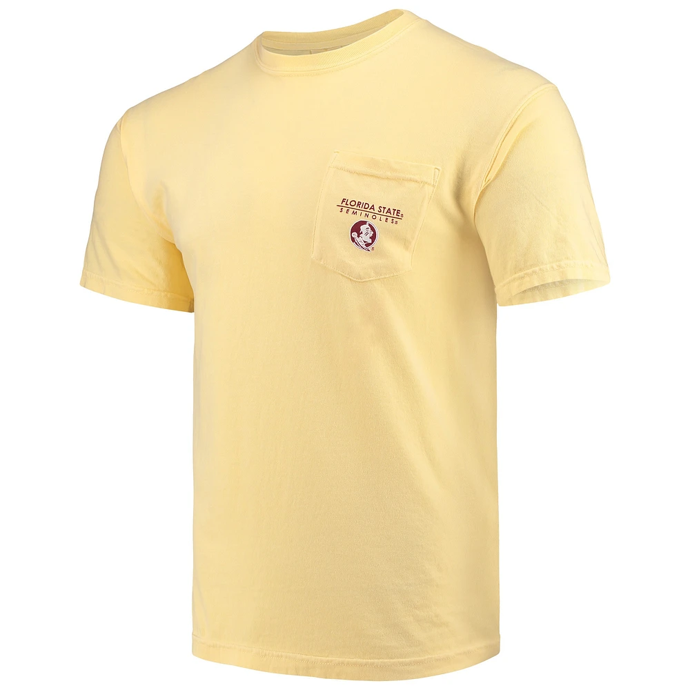T-shirt à poche aux couleurs confortables de l'État Floride Seminoles Landscape Shield pour homme