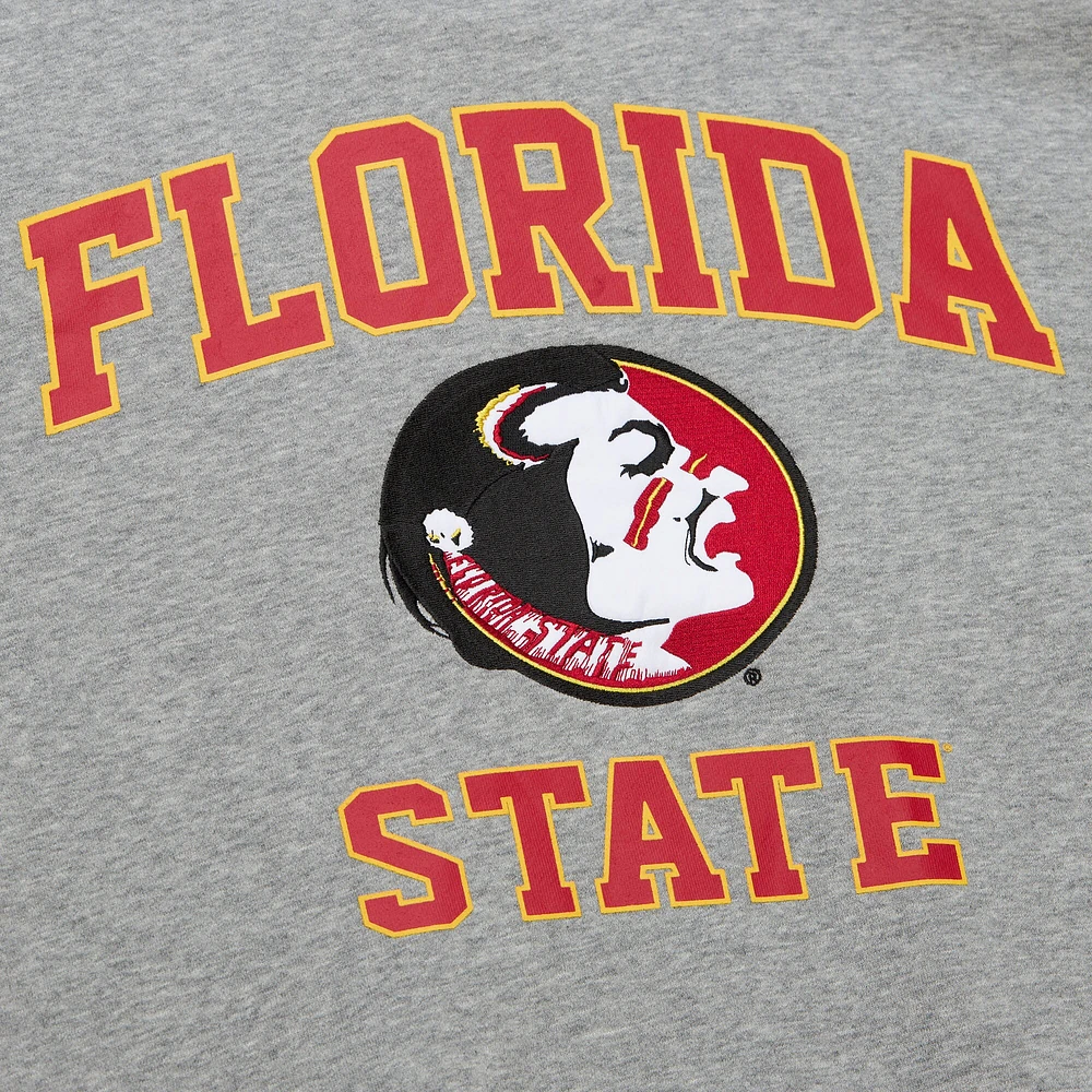 Men's Mitchell & Ness Heather Gray Florida State Seminoles Throwback Allover 4.0 Pullover Sweatshirt