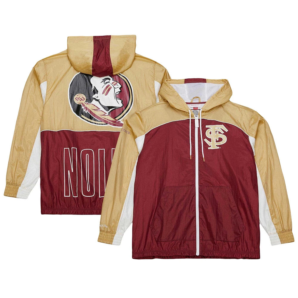 Coupe-vent entièrement zippé de qualité supérieure Big Shot des Florida State Seminoles Mitchell & Ness pour homme, blanc