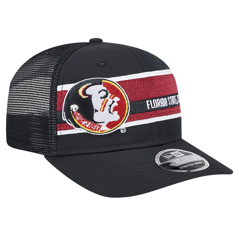 Men's New Era Black/Garnet Florida State Seminoles Striped 9SEVENTY Trucker Stretch-Snap Adjustable Hat