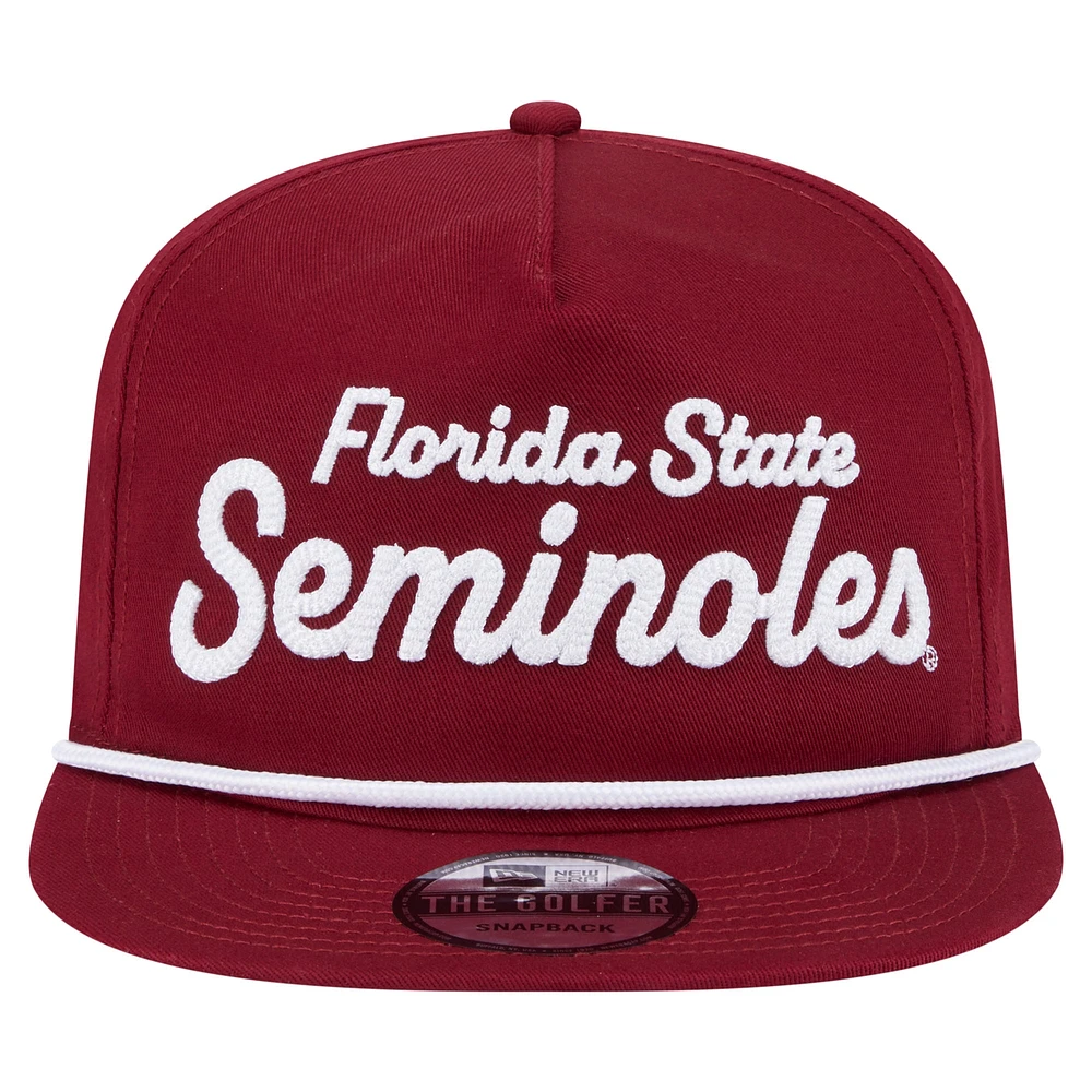 Men's New Era Garnet Florida State Seminoles Adventure Team Text Golfer Snapback Hat