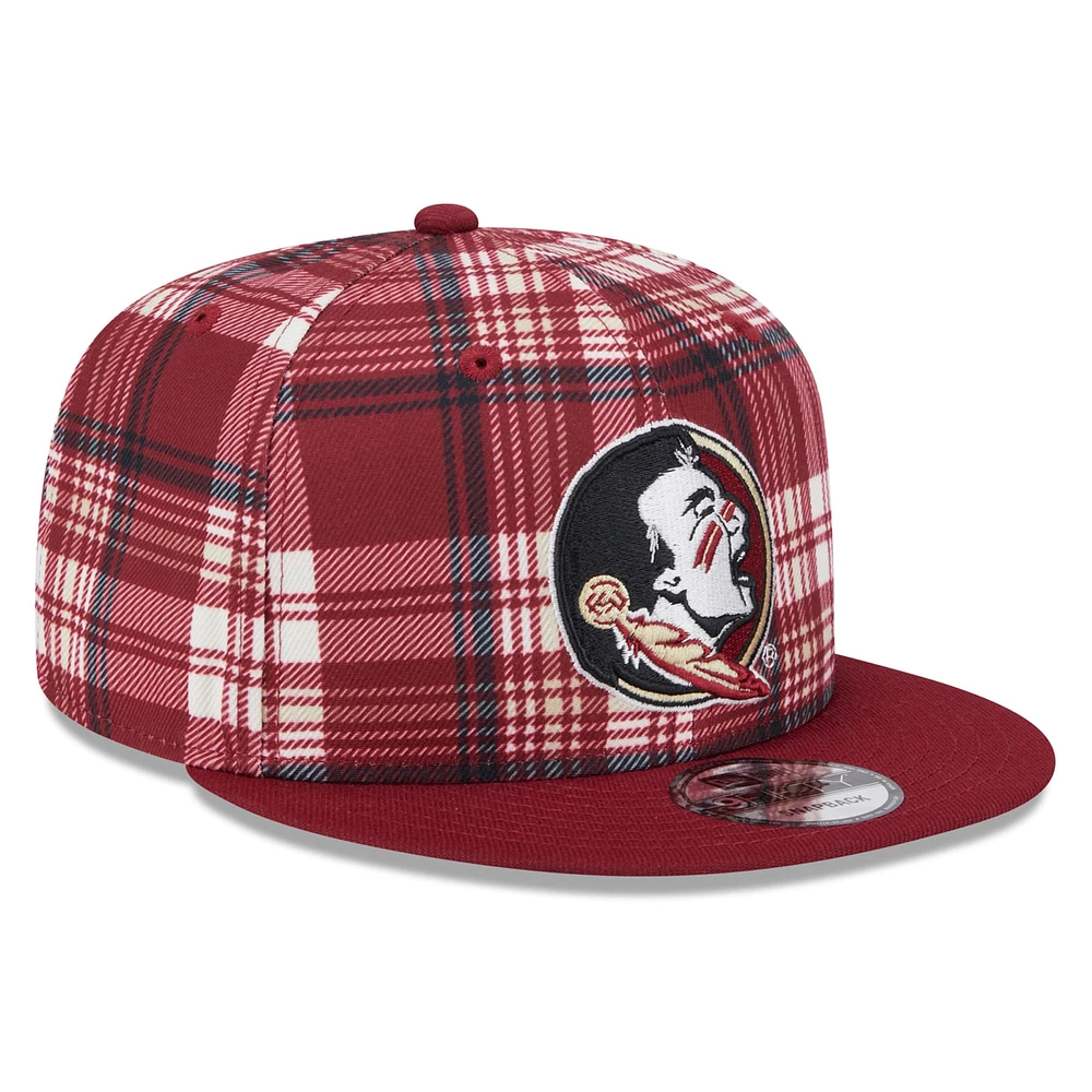 Men's New Era Garnet Florida State Seminoles Plaid 9FIFTY Snapback Hat