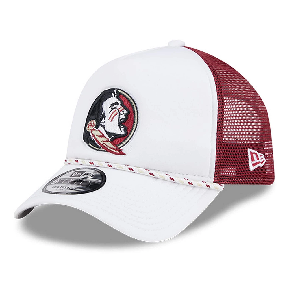 Casquette de camionneur réglable 9FORTY New Era pour hommes, Florida State Seminoles Court Sport Foam A-Frame, blanc/grenat