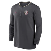 Men's Nike Anthracite Florida State Seminoles 2024 Sideline Coach Performance Half-Zip Long Sleeve Top