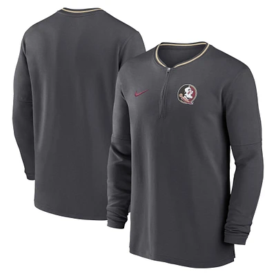 Men's Nike Anthracite Florida State Seminoles 2024 Sideline Coach Performance Half-Zip Long Sleeve Top