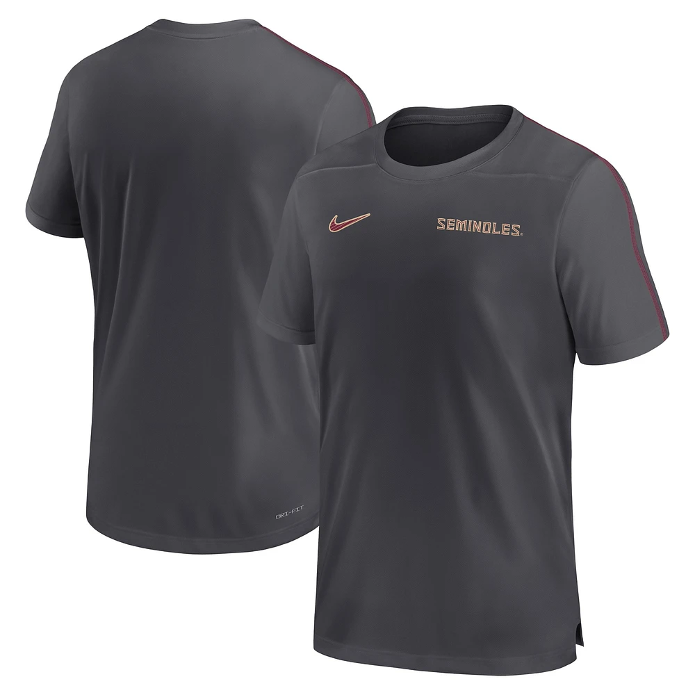 Haut de performance Nike Florida State Seminoles 2024 Sideline Coach pour homme, anthracite