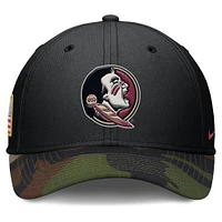 Men's Nike Black/Camo Florida State Seminoles 2024 Military Appreciation Rise Swoosh Performance Flex Hat