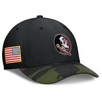 Men's Nike Black/Camo Florida State Seminoles 2024 Military Appreciation Rise Swoosh Performance Flex Hat