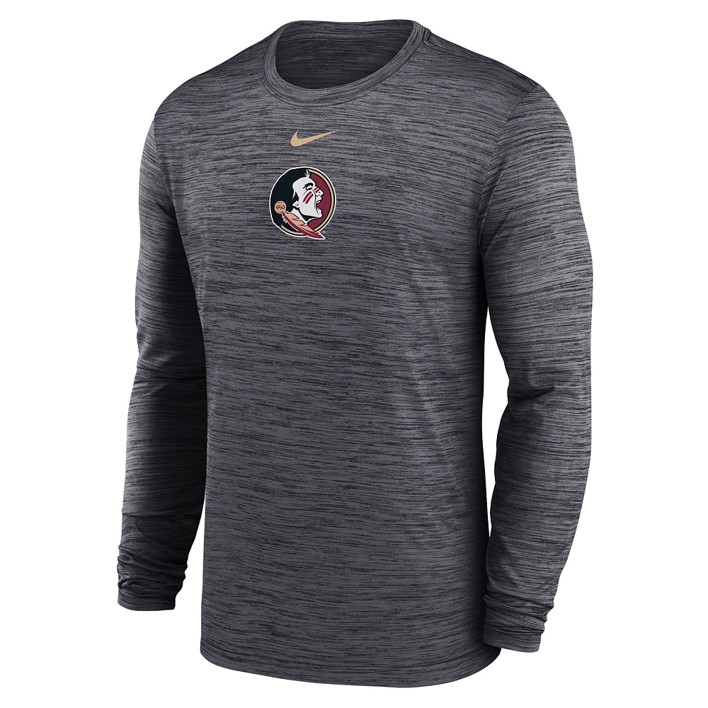 Men's Nike Black Florida State Seminoles 2025 Sideline Velocity Performance Long Sleeve T-Shirt