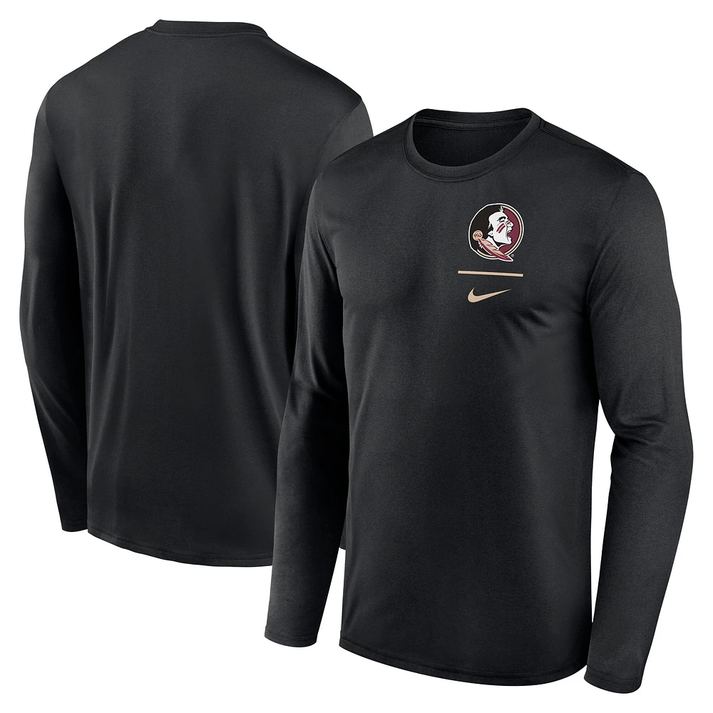 T-shirt Nike noir à manches longues pour homme Florida State Seminoles Primary Stack Legend Performance