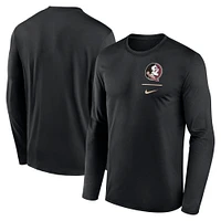 T-shirt Nike noir à manches longues pour homme Florida State Seminoles Primary Stack Legend Performance