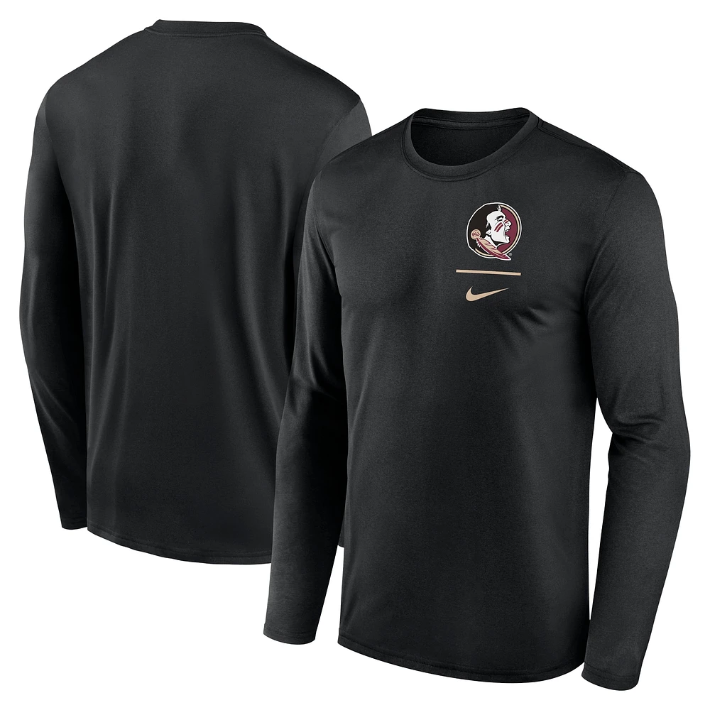 T-shirt Nike noir à manches longues pour homme Florida State Seminoles Primary Stack Legend Performance