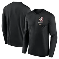 T-shirt Nike noir à manches longues pour homme Florida State Seminoles Primary Stack Legend Performance