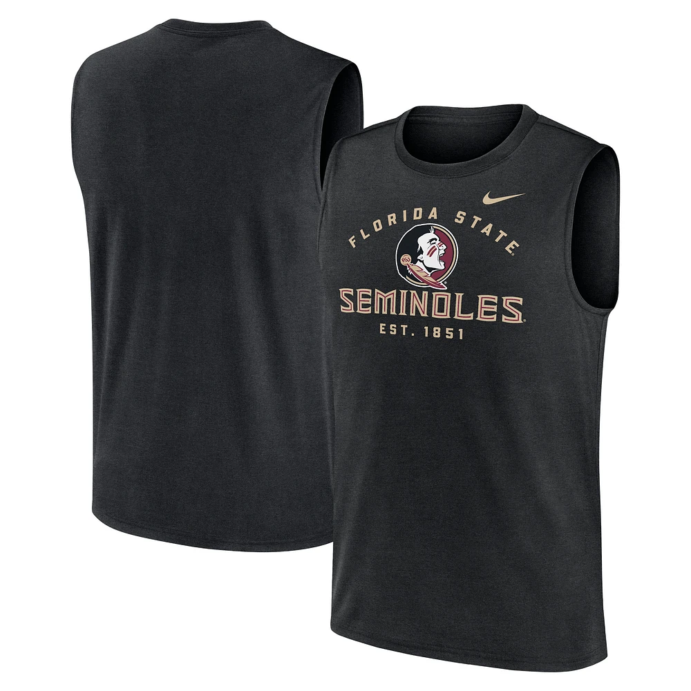 Débardeur musculaire Nike Florida State Seminoles Primetime Legend Lock Up Performance noir pour homme