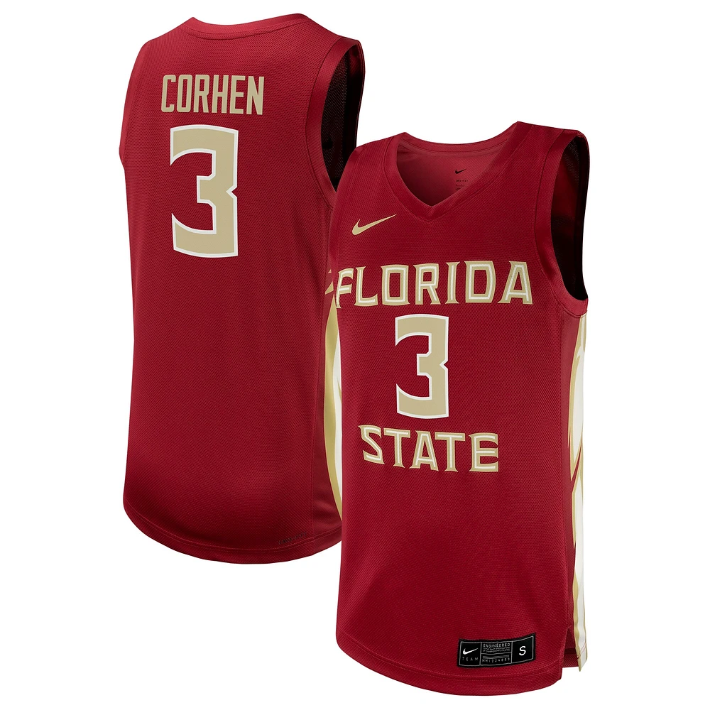 Maillot de joueur basket-ball Nike Cameron Corhen Garnet Florida State Seminoles NIL pour homme