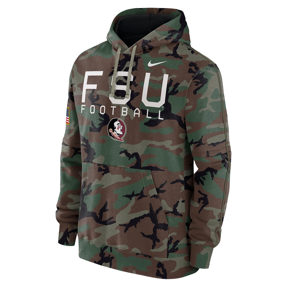 Men's Nike  Camo Florida State Seminoles 2024 Military Appreciation Club Fleece Pullover Hoodie